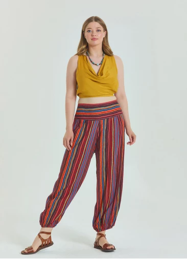 Elastic Waist Relaxed Cut Red Plus Size Trousers 4626